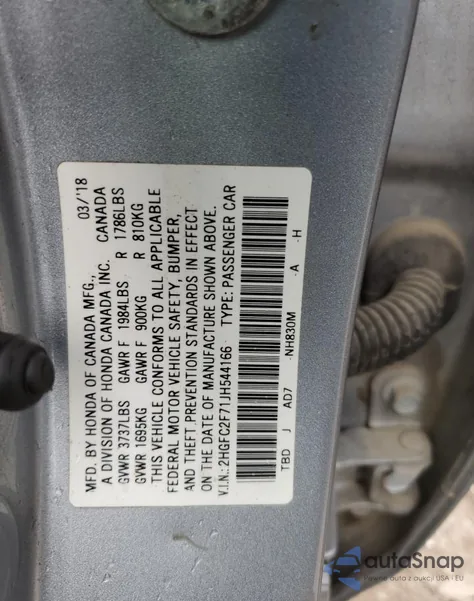 2018 Honda Civic Ex from USA, damaged, VIN 2HGFC2F71JH544166